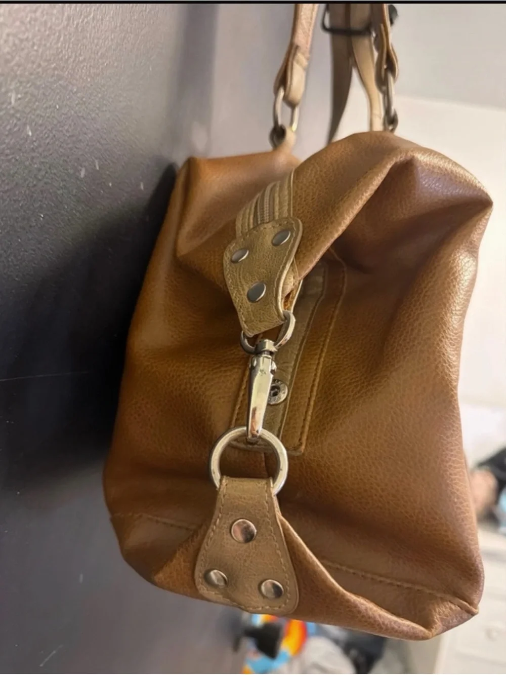 Vintage tote shoulder bag with iconic orange triangle. Likely 90’s early 2000.